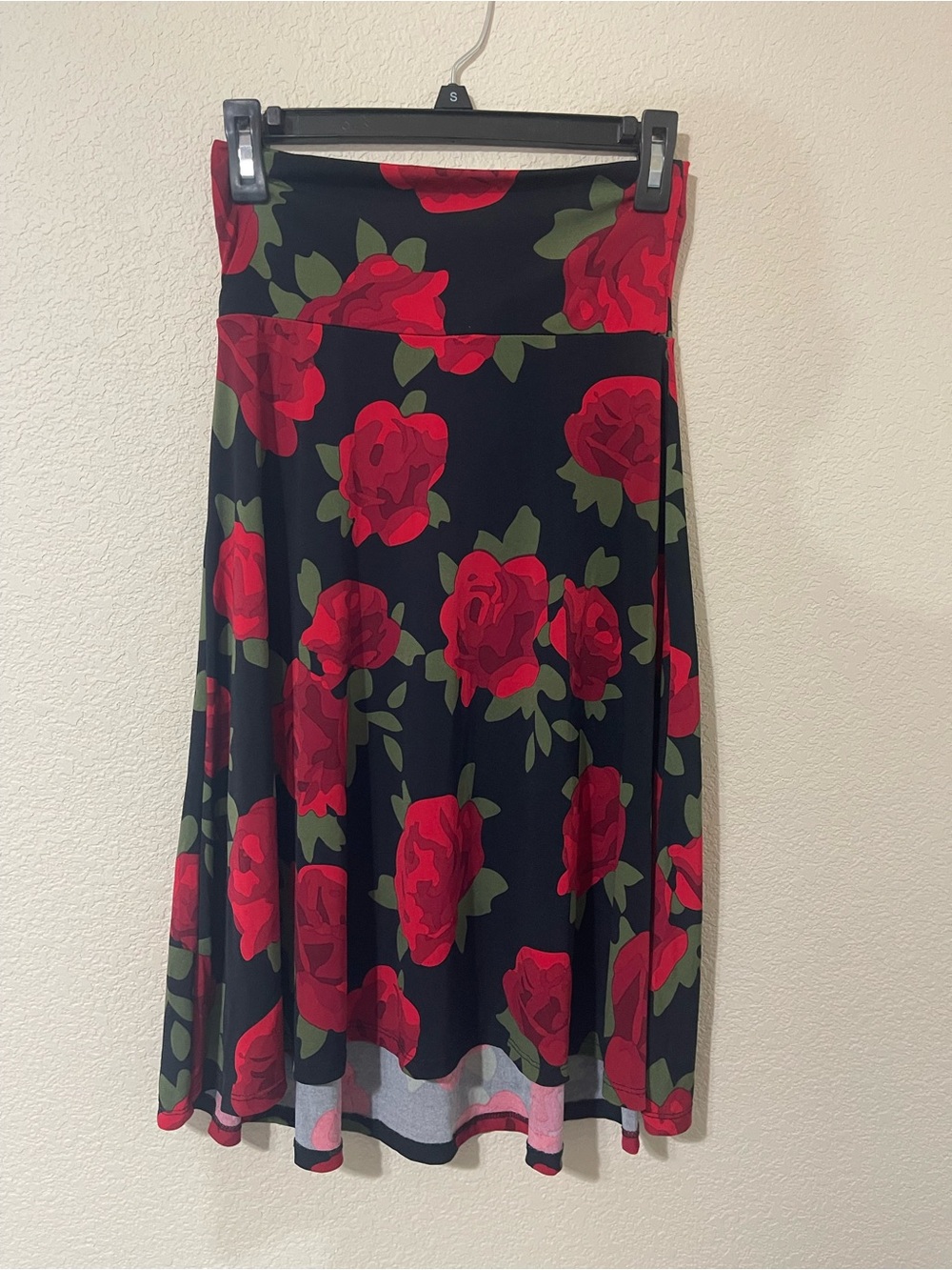 LuLaRoe Black Skirt with Red Rose Print